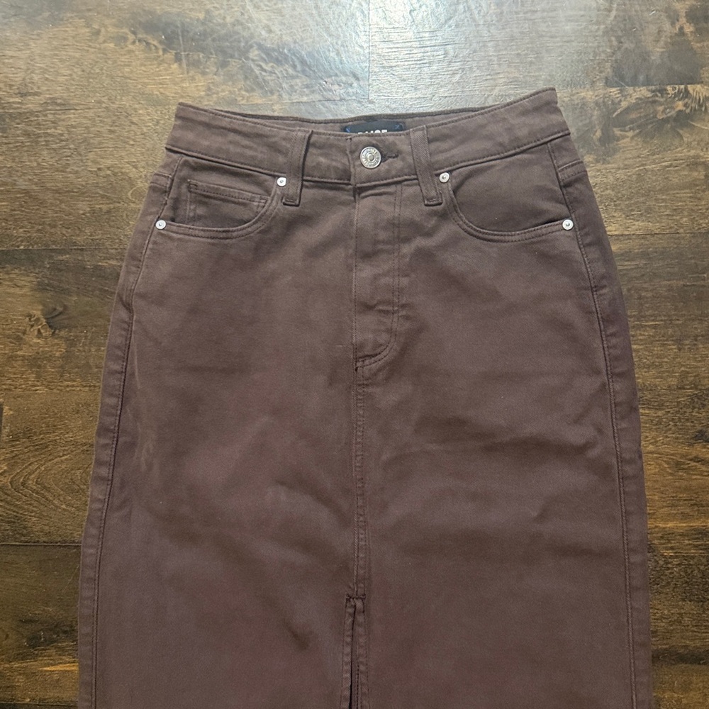 PAIGE Dark Brown Denim Skirt Size 23 - Picture 5 of 9